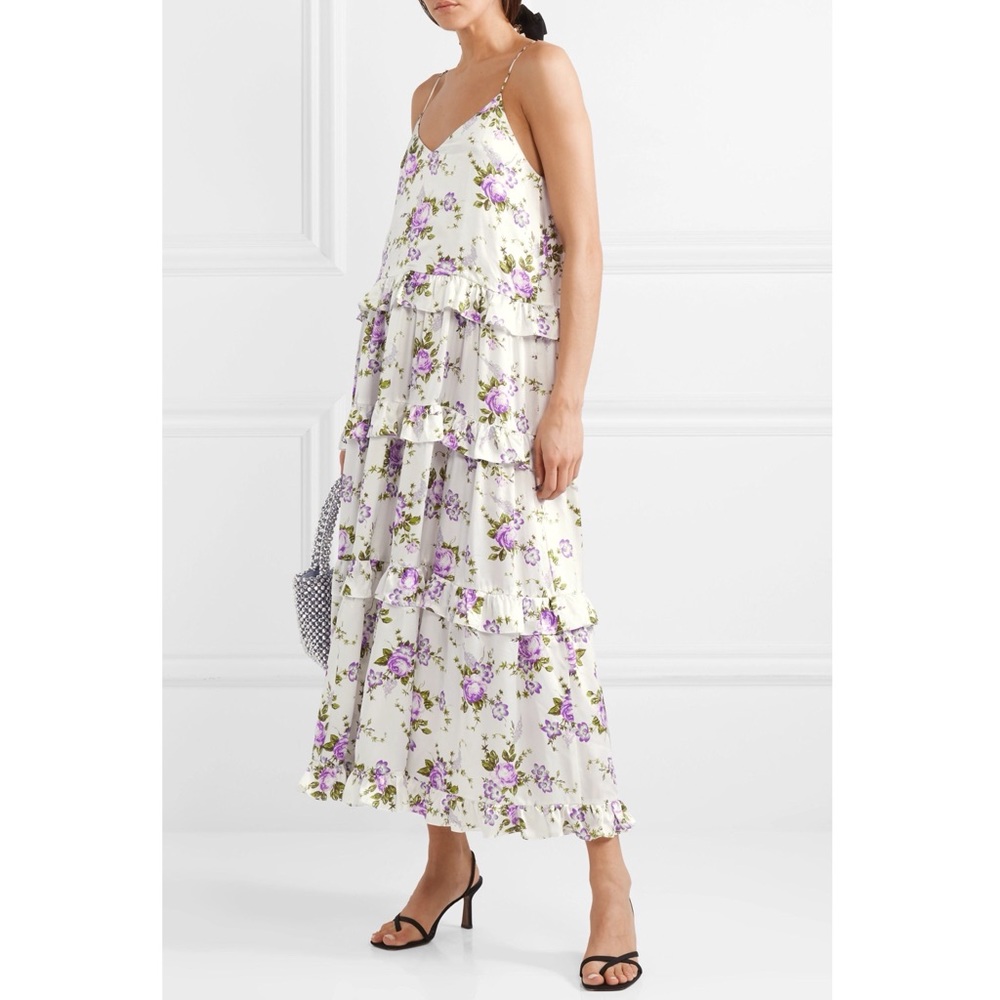 Les Rêveries ruffle tiered floral silk maxi dress